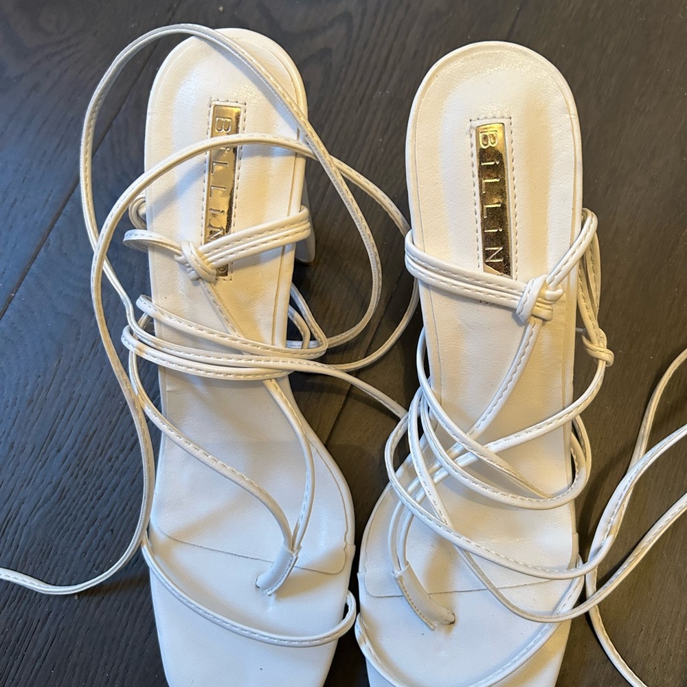 Billini White Lace-Up Sandals with Square Toe